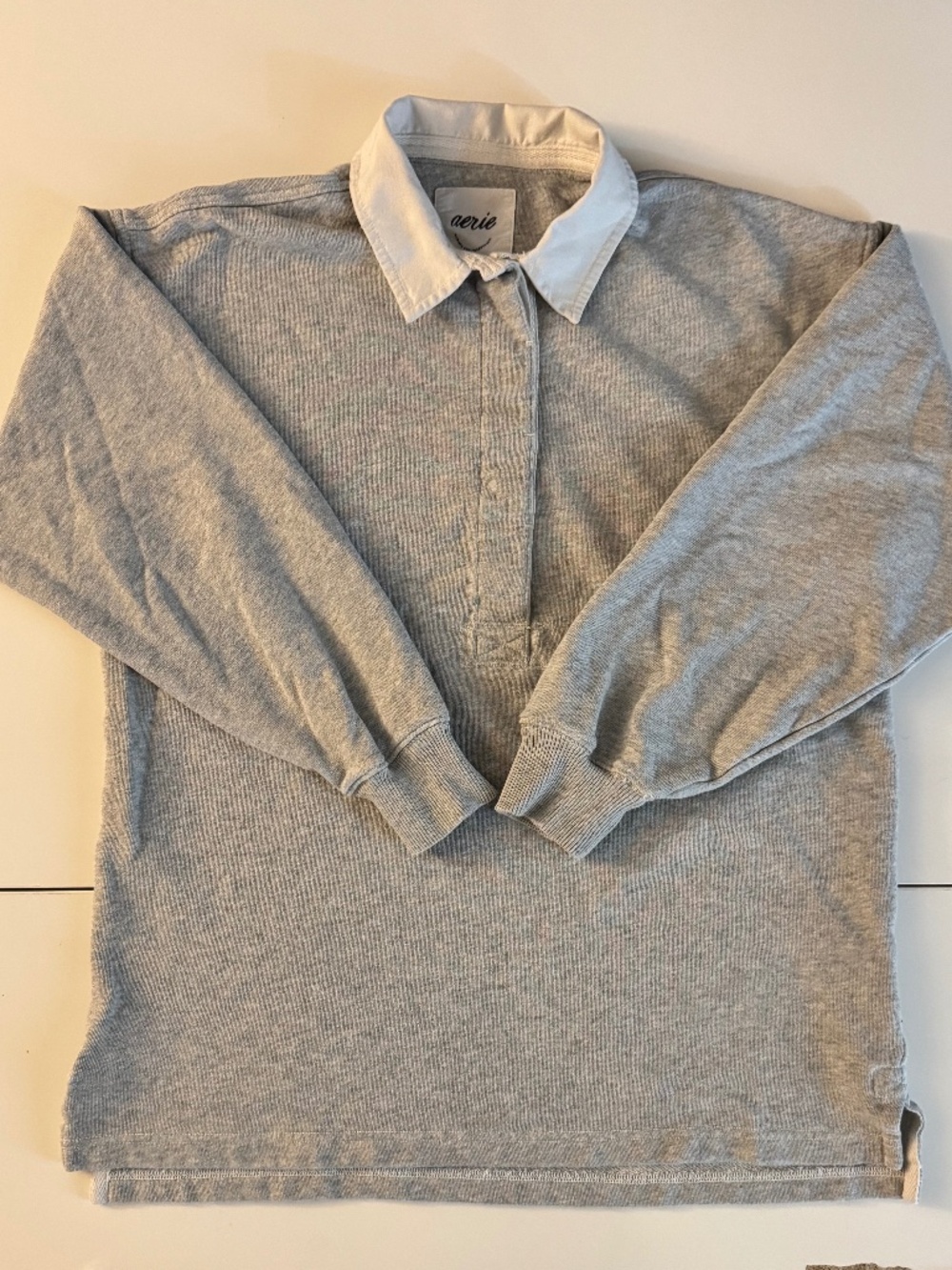 Aerie Rugby-Style Gray Sweatshirt | Minimalist Oversized Cozy Pullover